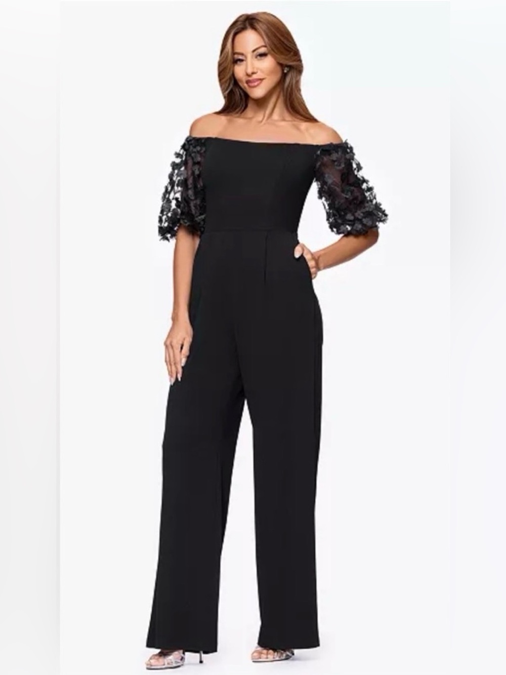 NWT XSCAPE "Belle" Floral Black Jumpsuit 8P - Picture 1 of 10